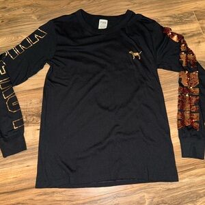 VS PINK Black Long Sleeve Shirt with Rose Gold Bling